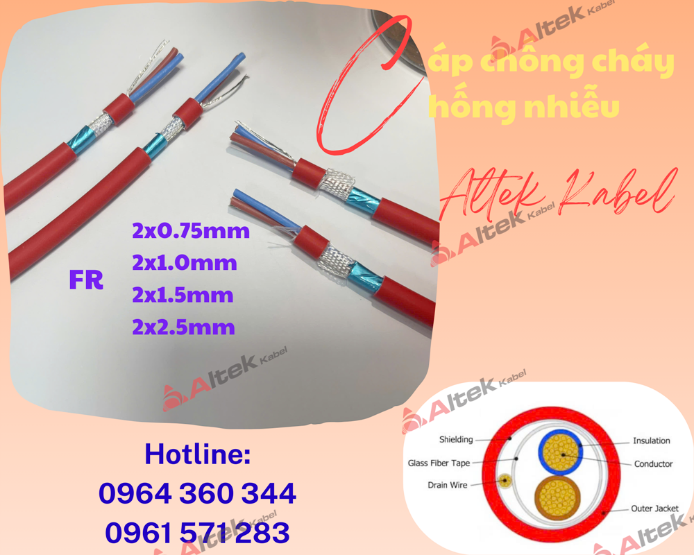 Cáp chống cháy chống nhiễu 2Cx1.5mm2 - Hàng sẵn Hà Nội